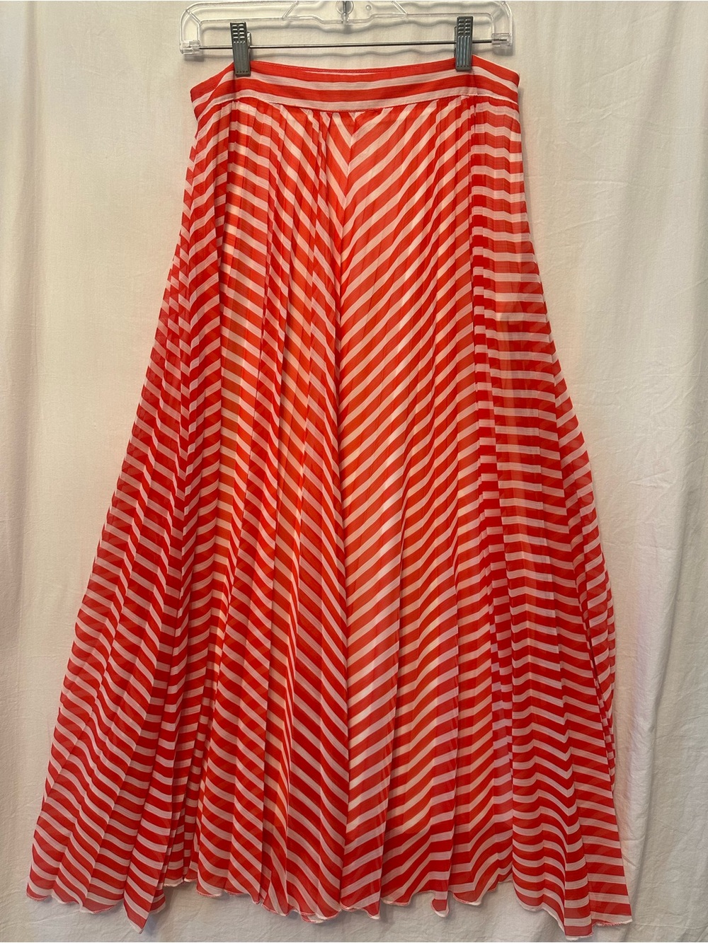 W D NY Striped Chiffon Maxi Skirt Medium Red White Full Flowy Lined